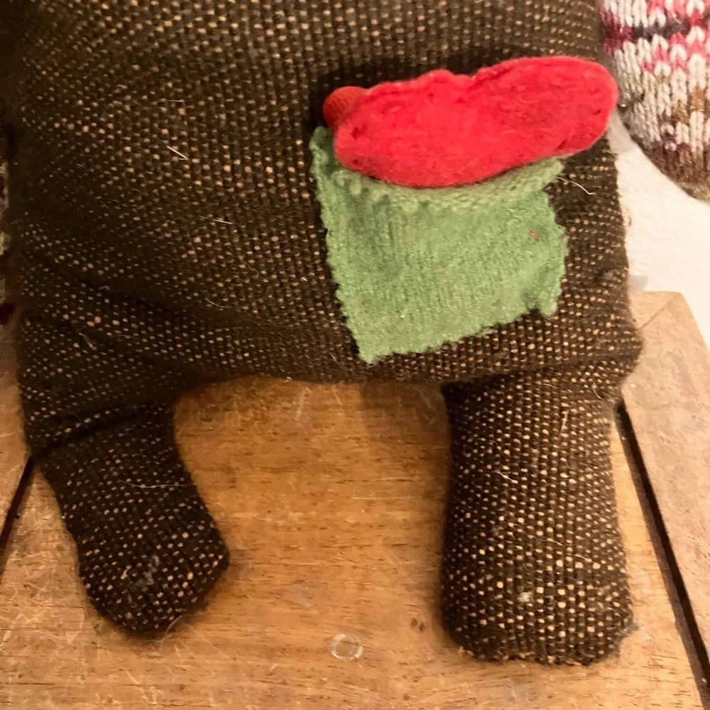 Handmade up cycled sweater bear pillow friend with heart in the pocket